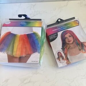 New Set of Rainbow Colored Tutu & Long Wig Adult Child One Size Fun Colorful